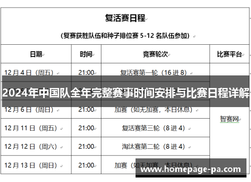 2024年中国队全年完整赛事时间安排与比赛日程详解