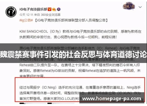 魏震禁赛事件引发的社会反思与体育道德讨论